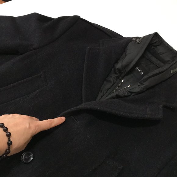 HUGO BOSS Cahmere-Wool Coat Jacket Black Size 40R Mens - Picture 13 of 14